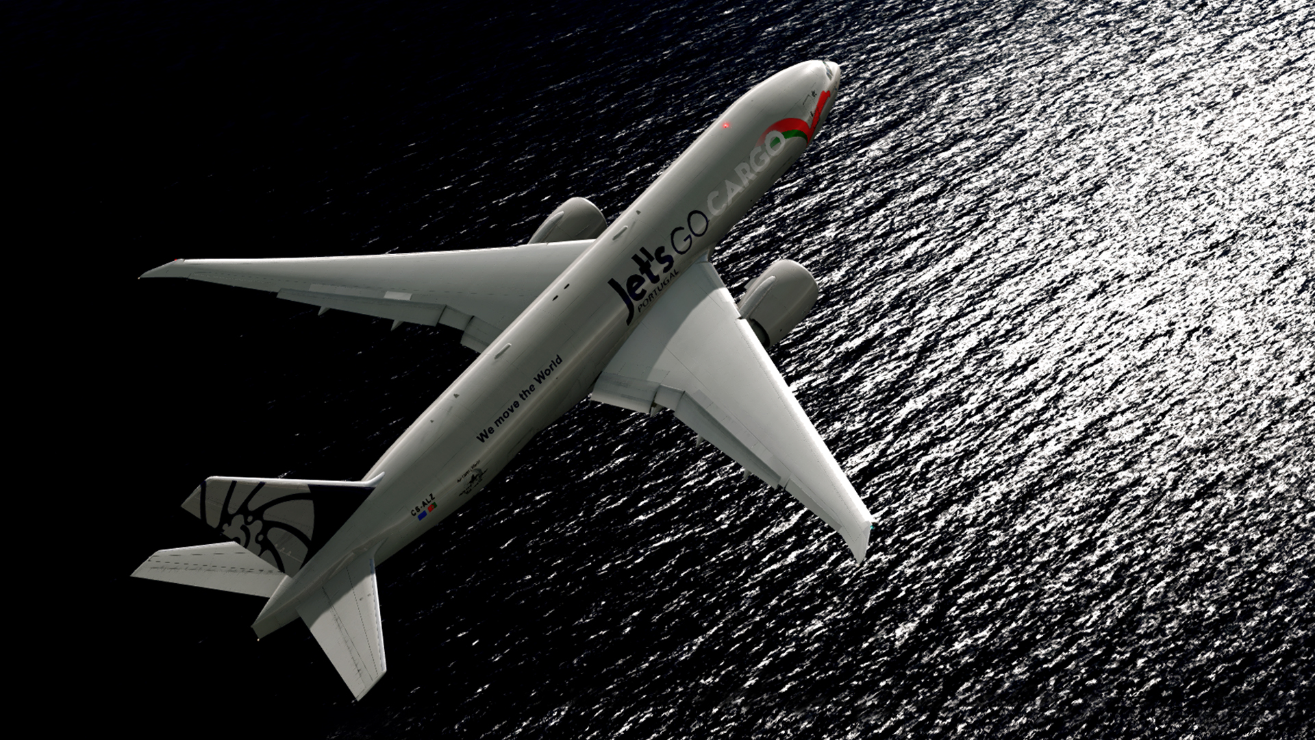 JetsGo Cargo · Over open water — simulator capture
